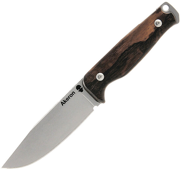 Akeron Ekinox V3 Ziricote Wood Fixed Blade Knife w/ Leather Sheath 005Z