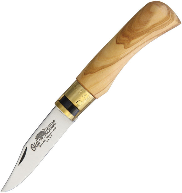 Old Bear XS Classical Tan Olivewood Folding Stainless Pocket Knife 930715LU