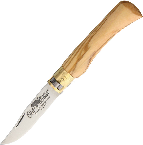 Old Bear Small Tan Smooth Olivewood Folding Stainless Pocket Knife 930717LU