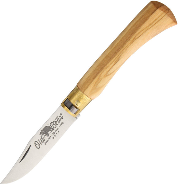 Old Bear Medium Tan Smooth Olivewood Folding Stainless Pocket Knife 930719LU