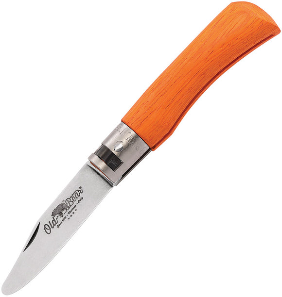 Old Bear XS OBY Orange Wooden Folding Unsharpened Pocket Knife 935115MOK