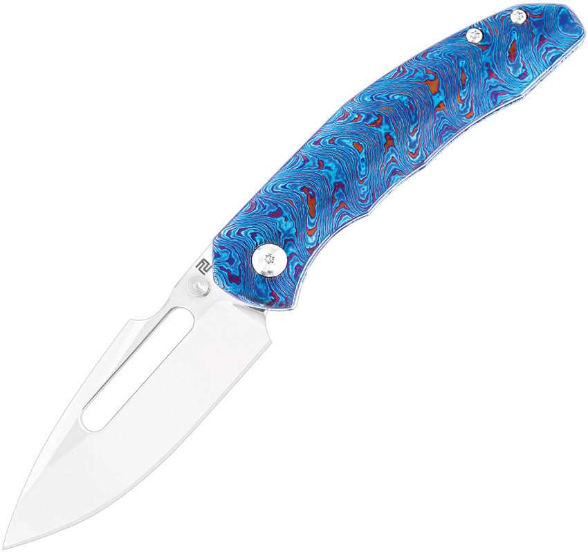 Company Drop Blue Knife Framelock Folding S90V – Atlantic Timascus Artisan Pocket Boa Knife Pt