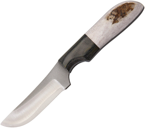 Anza Elk Stag Handle Black Micarta Bolster Fixed Skinner Knife w/ Sheath WK3E
