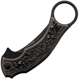 Bastinelli Creations Mako Linerlock Bronze Skull Folding Serrated Knife 18SZ