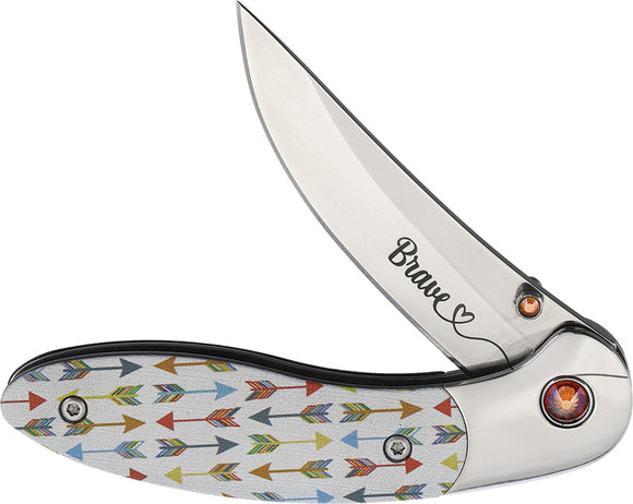 Brighten Blades Brave Linerlock White/Rainbow Aluminum 8Cr13MoV Folding Pocket Knife 007