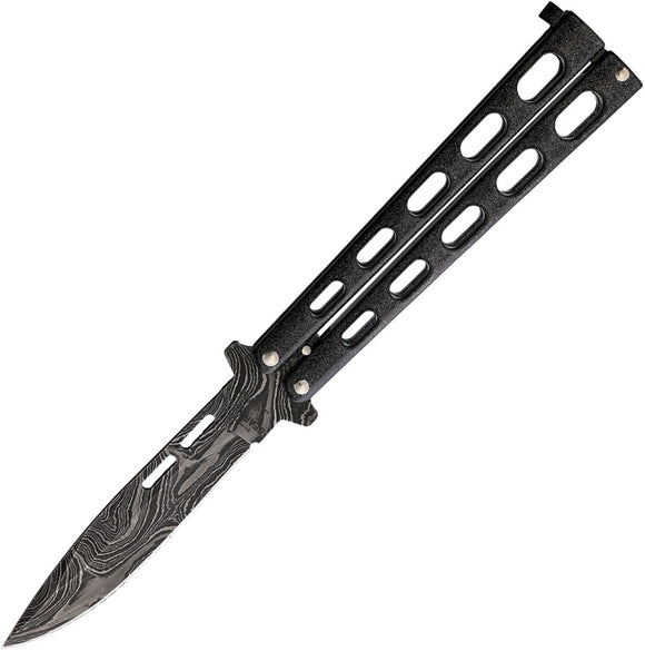 Bear & Son Balisong Black Zinc Galaxy Design Damascus Steel Butterfly Knife 115GXD