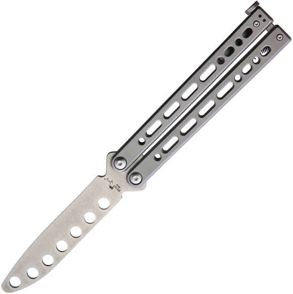 Bear Ops Bear Song VIII Balisong Trainer Bead Blast Stainless Blunt Tip Butterfly Knife 35107