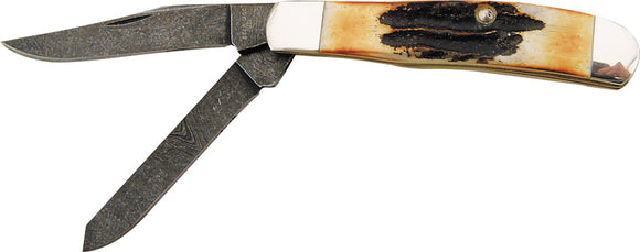 Bear & Son Mini Trapper Stag Bone Damascus Folding Pocket Knife