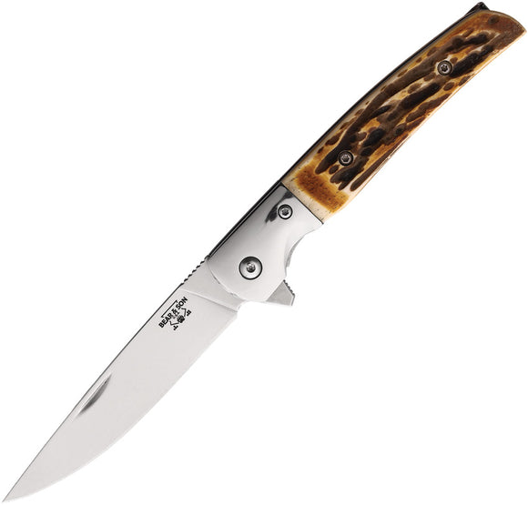 Bear & Son Rancher Linerlock Stag Bone Folding Stainless Pocket Knife 521