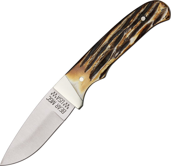 Bear & Son Drop Point Pro Tan India Stag Bone Stainless Steel Fixed Blade Knife 548