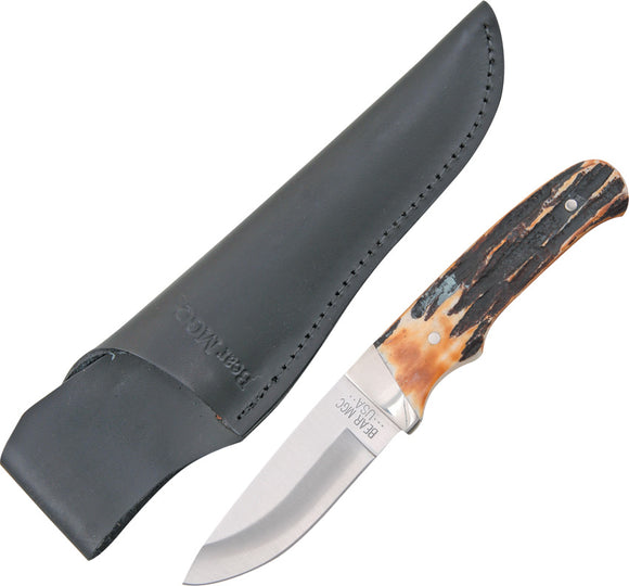 Bear & Son Pro Skinner Stag Bone Handle Carbon Stainless Drop Point Fixed Blade Knife 549