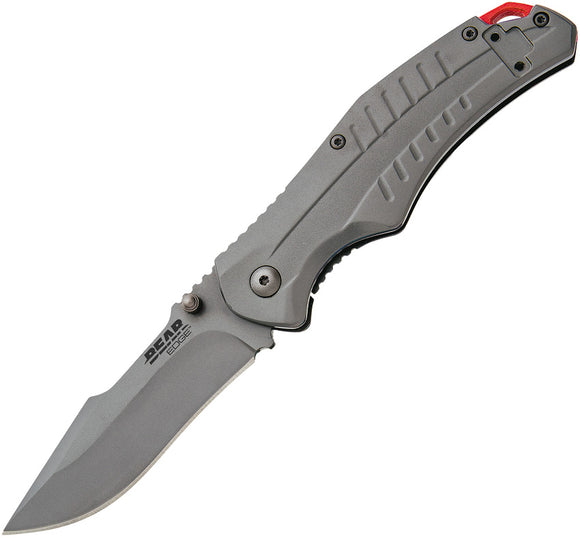Bear Edge Framelock A/O Gray Folding 440 Stainless Clip Point Pocket Knife 61114