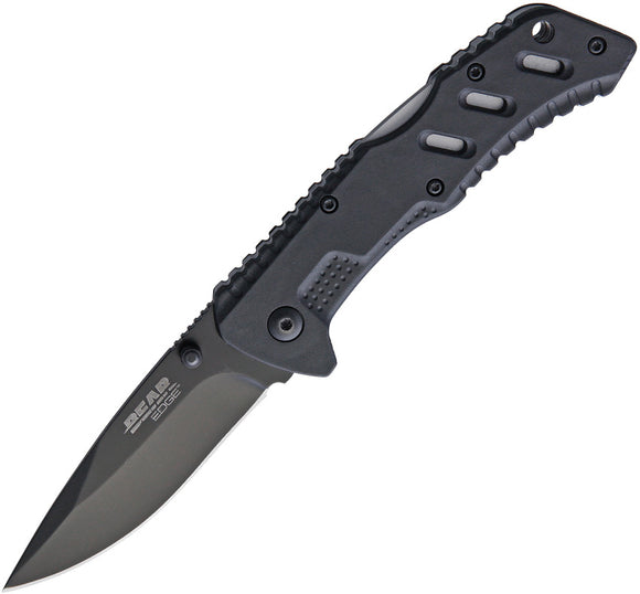 Bear Edge Lockback A/O Black Folding 440 Stainless Drop Point Pocket Knife 61117