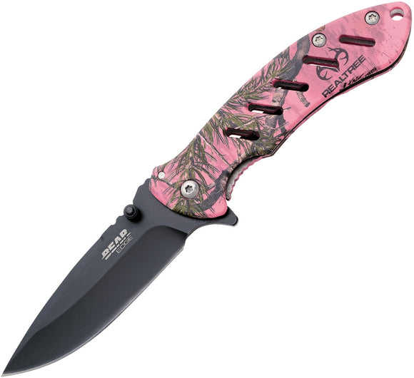 Bear Edge Brisk Framelock Pink Mossy Oak Folding Stainless Pocket Knife 61506