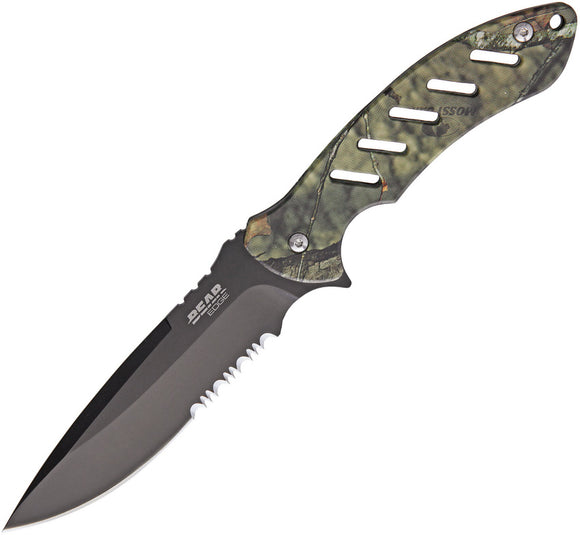Bear Edge Brisk 1.0 Camo Serrated 440 Stainless Drop Pt Fixed Blade Knife 61515
