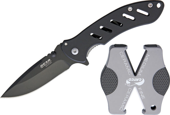 Bear Edge Brisk 2pc Black/Gray Folding Stainless Knife Sharpener Combo Set 71703