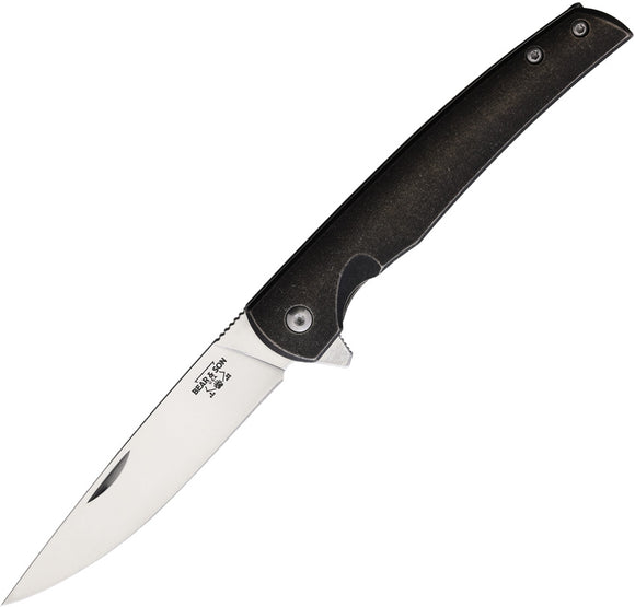 Bear & Son Rancher Framelock Black Titanium Folding D2 Pocket Knife TI21