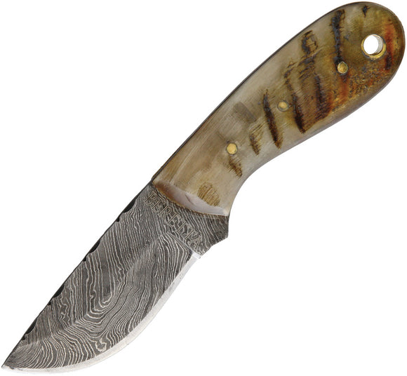 Beretta Damascus Steel Texan Ram's Horn Handle Folding Knife w/ Belt Sheath 0031