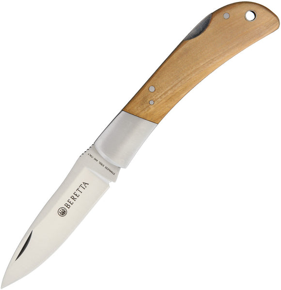 Beretta Olive Wood Handle Lockback Stainless 440 Folding Knife 125IOL