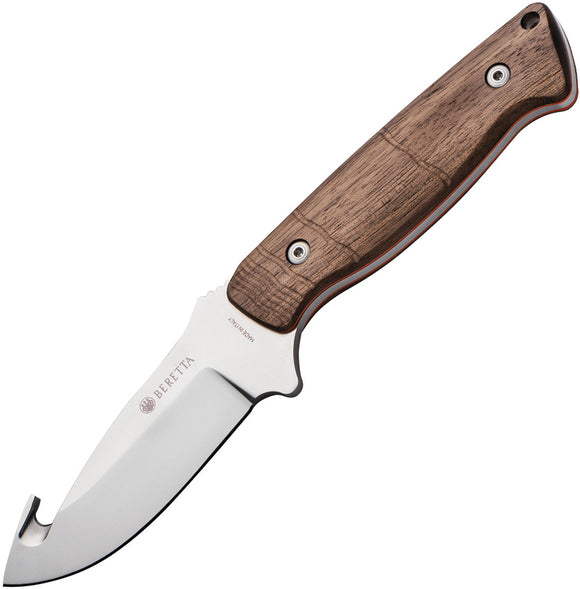 Beretta Chamois Walnut 440 Stainless Guthook Fixed Blade Knife w/ Sheath 93527