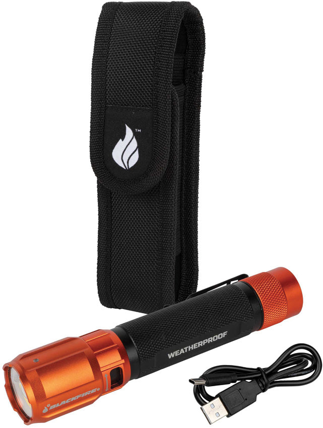 BlackFire Rechargeable Black & Orange Water Resistant Flashlight BBM64 – Atlantic Knife Company