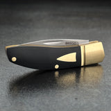 Begg Knives Drop Point Mini Slip Joint Black G10 & Brass Folding 14C28N Pocket Knife 045