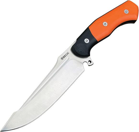 Begg Knives Alligator Orange & Black G10 14C28N Fixed Blade Knife w/ Sheath 049