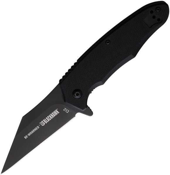 Blackhawk Be-Wharned Linerlock A/O Black G10 Folding D2 Steel Knife 15BW201BK