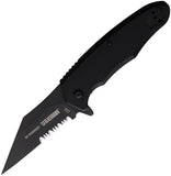 Blackhawk Be-Wharned Linerlock A/O Black G10 Folding D2 Serrated Knife 15BW211BK