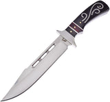 Frost Cutlery Black Hills Bowie Fixed Black Pakkawood Swirl Inlay Knife
