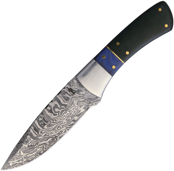 BucknBear White Walker Black & Blue Damascus Steel Fixed Blade Knife B10081C