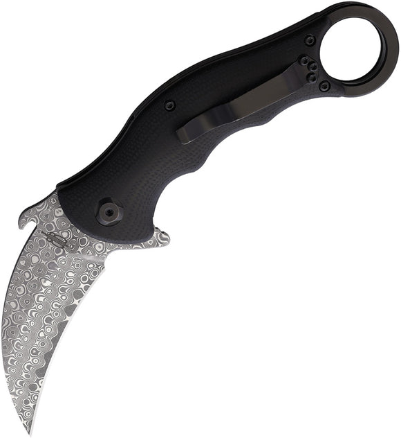 BucknBear Tactical Karambit Linerlock Black G10 Folding Damascus Steel Pocket Knife 1221KFD