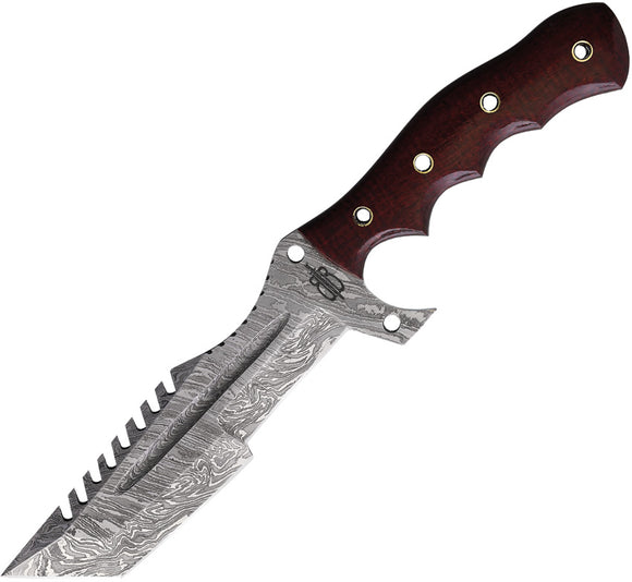 BucknBear Tanto Tracker Red Micarta Damascus Fixed Blade Knife w/ Sheath 1225TT
