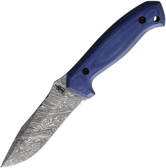 BucknBear Pro-Lite Hunter Blue Micarta Damascus Drop Pt Fixed Blade Knife 13353