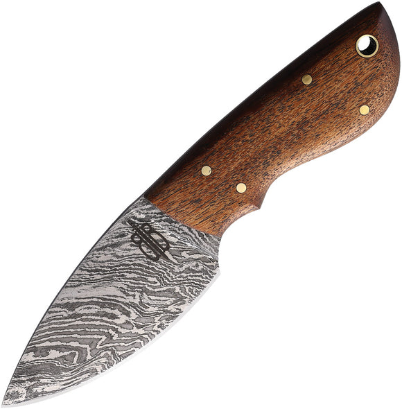 BucknBear Mini Fixed Blade Knife Brown Wood Damascus Steel Drop Point 134647