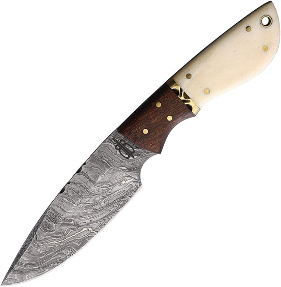 BucknBear Hunter DP Fixed Blade Knife White/Brown Bone Damascus Steel 134652