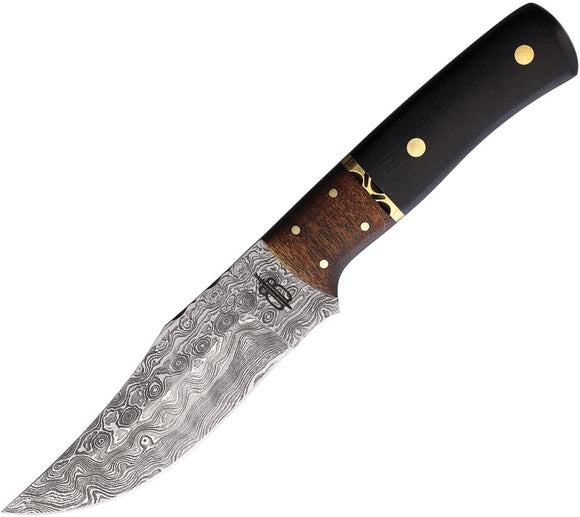 BucknBear Hunter Fixed Blade Knife Ebony & Brown Wood Damascus Clip Pt 134656