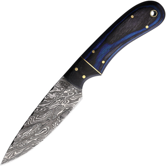 BucknBear Utility Fixed Blade Knife Black Wood Damascus Clip Point 142107B