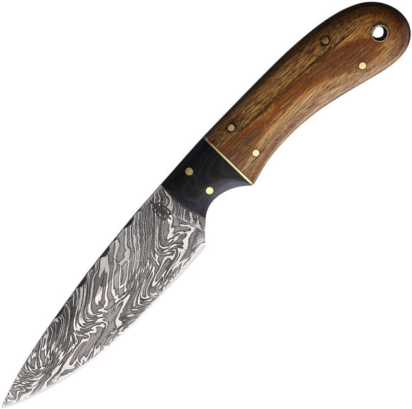 BucknBear Utility Fixed Blade Knife Brown Wood Damascus Clip Point 142107