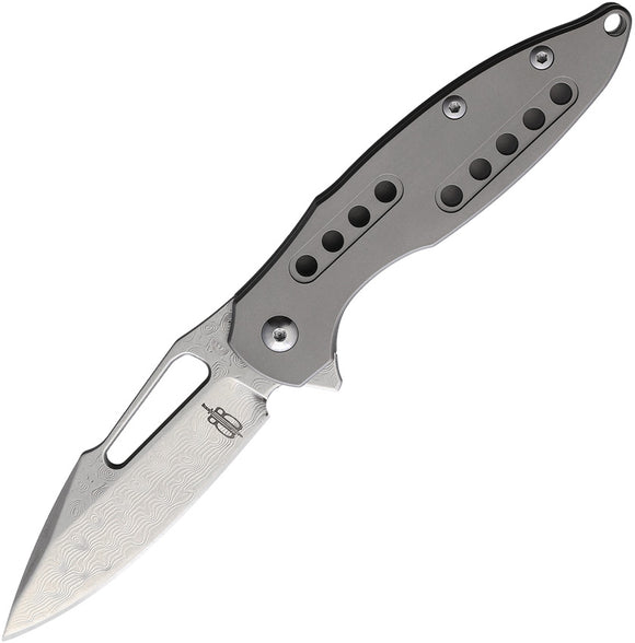 BucknBear Titanium Framelock Titanium Folding Damascus Steel Pocket Knife 1441TF