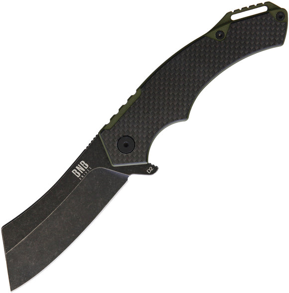 BucknBear Cleaver Folding Knife Framelock Green G10 Black D2 Cleaver 42395C