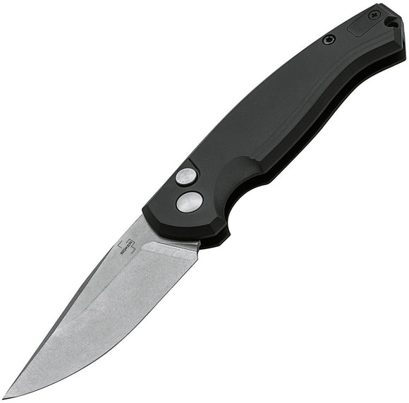 Boker Plus Automatic Karakurt Knife Button Lock Black Aluminum SW 154CM Blade P01BO363