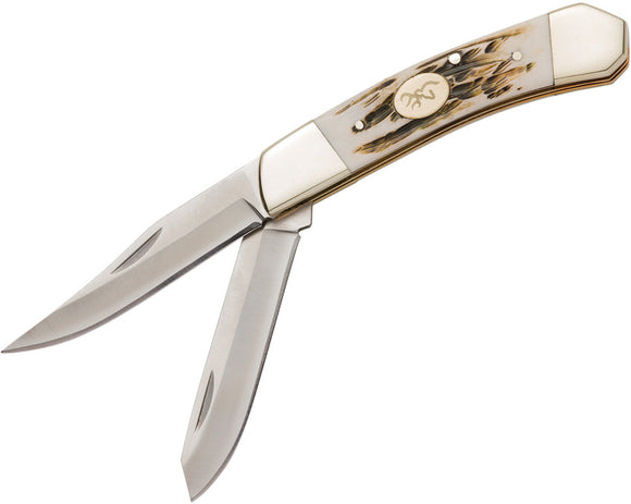 Browning Bone Bluff Natural Bone Handle Spey & Clip Point Pocket Knife 0477B