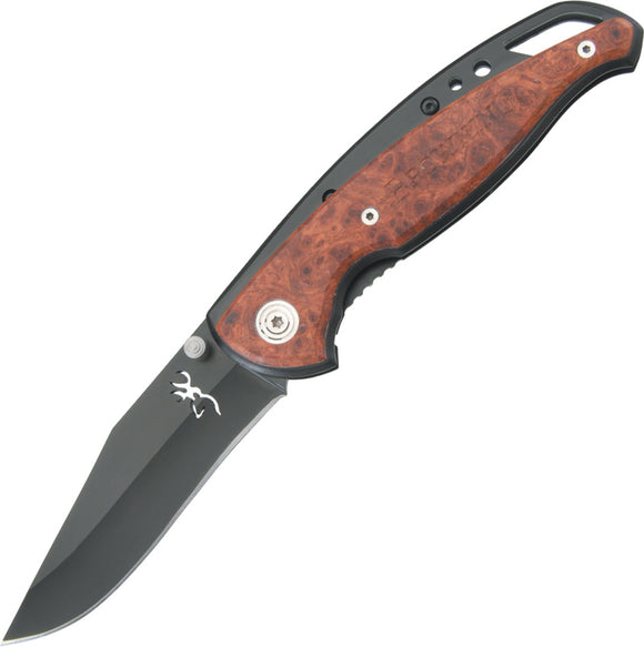 Browning Framelock Cocobolo Wood Handle Black Stainless Folding Blade Knife 069