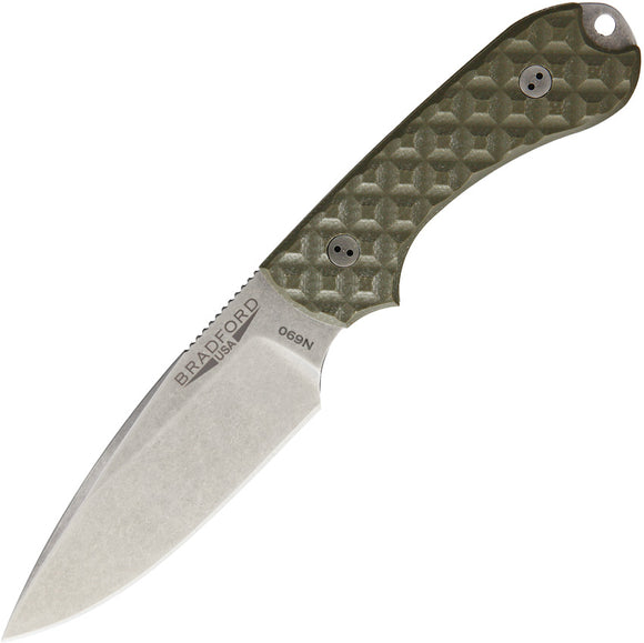 Bradford Knives Guardian 3 EDC N690 Fixed Knife w/ OD Green G10 & Sheath D02