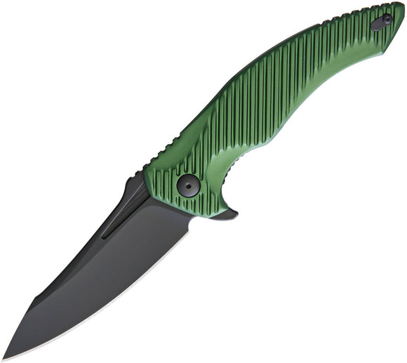 Brous Blades T4 Linerlock Aluminum Green Handle Black Folding Blade Knife 228