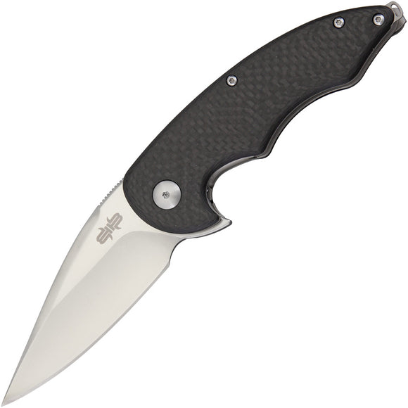 Brous Blades The Sinner Satin Folding Blade with Flipper Black Handle Knife 75