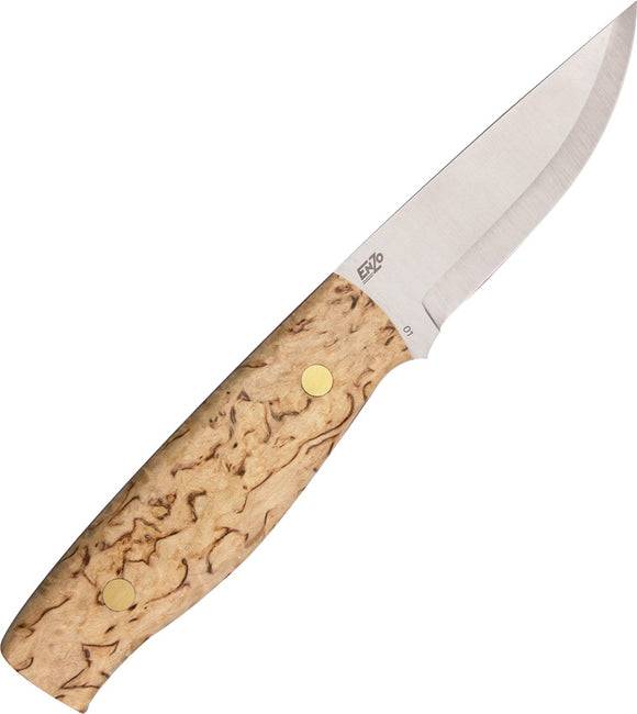BRISA EnZo Elver 85 Curly Birch Wood O1 Steel Fixed Blade Knife w/  Sheath 2204