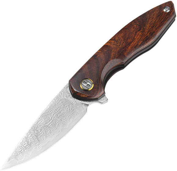 Bestech Knives Bambi Linerlock Ironwood Folding Damascus Pocket Knife KL08F