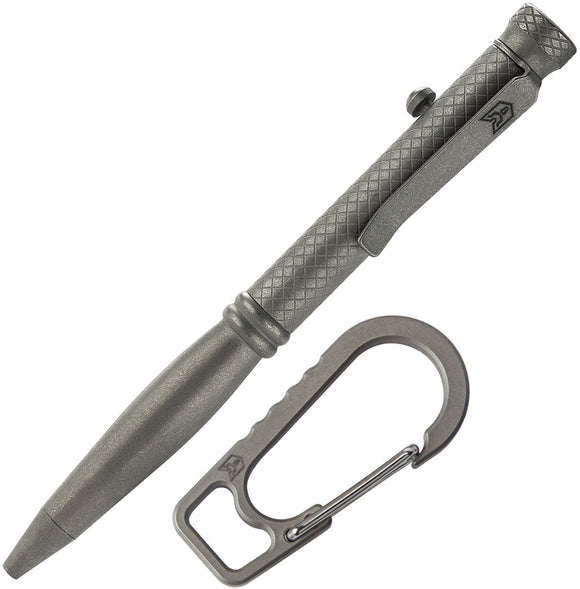 Bestechman Scribe Gray Titanium Bolt Action Writing Pen w/ Carabiner & Case M16A